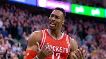 Feb 23, 2016; Salt Lake City, UT, USA; Houston Rockets center Dwight Howard (12) reacts during overtime against the Utah Jazz at Vivint Smart Home Arena. Utah won 117-114. Mandatory Credit: Russ Isabella-USA TODAY Sports