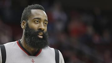 Mar 2, 2016; Houston, TX, USA; Houston Rockets guard James Harden (13) reacts while playing against the New Orleans Pelicans in the second half at Toyota Center. The Rockets won 100-95. Mandatory Credit: Thomas B. Shea-USA TODAY Sports