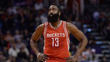 Feb 4, 2016; Phoenix, AZ, USA; Houston Rockets guard James Harden (13) looks up during the game against the Phoenix Suns at Talking Stick Resort Arena. Mandatory Credit: Jennifer Stewart-USA TODAY Sports