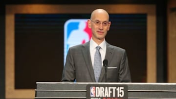 Jun 25, 2015; Brooklyn, NY, USA; NBA commissioner Adam Silver speaks at the conclusion of the first round of the 2015 NBA Draft at Barclays Center. Mandatory Credit: Brad Penner-USA TODAY Sports