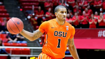 Jan 17, 2016; Salt Lake City, UT, USA; Oregon State Beavers guard Gary Payton II (1) dribbles the ball during the first half against the Utah Utes at Jon M. Huntsman Center. Mandatory Credit: Russ Isabella-USA TODAY Sports