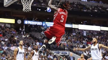 Oct 19, 2016; Dallas, TX, USA; Houston Rockets forward Montrezl Harrell (5) dunks during the second half against the Dallas Mavericks at American Airlines Center. Mandatory Credit: Kevin Jairaj-USA TODAY Sports