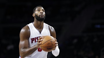 Oct 19, 2016; Auburn Hills, MI, USA; Detroit Pistons center Andre Drummond (0) takes a free throw during the third quarter against the Toronto Raptors at The Palace of Auburn Hills. Raptors won 103-92. Mandatory Credit: Raj Mehta-USA TODAY Sports