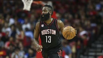 Oct 30, 2016; Houston, TX, USA; Houston Rockets guard James Harden (13) brings the ball up the court during the first quarter against the Dallas Mavericks at Toyota Center. Mandatory Credit: Troy Taormina-USA TODAY Sports