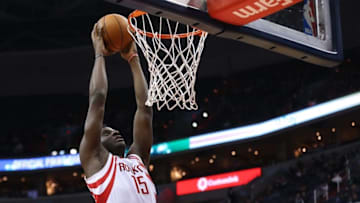 Nov 7, 2016; Washington, DC, USA; Houston Rockets center Clint Capela (15) dunks the ball against the Washington Wizards in the second quarter at Verizon Center. Mandatory Credit: Geoff Burke-USA TODAY Sports