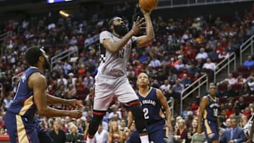 Dec 16, 2016; Houston, TX, USA; Houston Rockets guard James Harden (13) shoots the ball during the third quarter against the New Orleans Pelicans at Toyota Center. Mandatory Credit: Troy Taormina-USA TODAY Sports