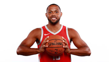 HOUSTON, TX - SEPTEMBER 24: Eric Gordon #10 of the Houston Rockets poses for a portrait during the Houston Rockets Media Day at The Post Oak Hotel at Uptown Houston on September 24, 2018 in Houston, Texas. NOTE TO USER: User expressly acknowledges and agrees that, by downloading and or using this photograph, User is consenting to the terms and conditions of the Getty Images License Agreement. (Photo by Tom Pennington/Getty Images)