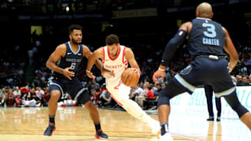BIRMINGHAM, AL - OCTOBER 2: Michael Carter-Williams #1 of the Houston Rockets handles the ball against the Memphis Grizzlies during a pre-season game on October 2, 2018 at Legacy Arena at The BJCC in Birmingham, Alabama. NOTE TO USER: User expressly acknowledges and agrees that, by downloading and or using this photograph, User is consenting to the terms and conditions of the Getty Images License Agreement. Mandatory Copyright Notice: Copyright 2018 NBAE (Photo by Joe Murphy/NBAE via Getty Images)