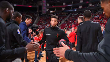 HOUSTON, TX - OCTOBER 24: Michael Carter-Williams #1 of the Houston Rockets is introduced before the game against the Utah Jazz on October 24, 2018 at Toyota Center, in Houston, Texas. NOTE TO USER: User expressly acknowledges and agrees that, by downloading and/or using this Photograph, user is consenting to the terms and conditions of the Getty Images License Agreement. Mandatory Copyright Notice: Copyright 2018 NBAE (Photo by Bill Baptist/NBAE via Getty Images)
