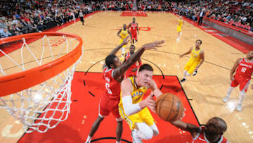 HOUSTON, TX - NOVEMBER 15: Jonas Jerebko #21 of the Golden State Warriors shoots the ball against the Houston Rockets on November 15, 2018 at the Toyota Center in Houston, Texas. NOTE TO USER: User expressly acknowledges and agrees that, by downloading and/or using this photograph, User is consenting to the terms and conditions of the Getty Images License Agreement. Mandatory Copyright Notice: Copyright 2018 NBAE (Photo by Bill Baptist/NBAE via Getty Images)