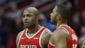 PJ Tucker, Eric Gordon of the Houston Rockets (Photo by Bob Levey/Getty Images)