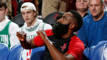 HOUSTON, TX - DECEMBER 27: James Harden #13 of the Houston Rockets before the game against the Boston Celtics on December 27, 2018 at the Toyota Center in Houston, Texas. NOTE TO USER: User expressly acknowledges and agrees that, by downloading and/or using this photograph, user is consenting to the terms and conditions of the Getty Images License Agreement. Mandatory Copyright Notice: Copyright 2018 NBAE (Photo by Chris Covatta/NBAE via Getty Images)