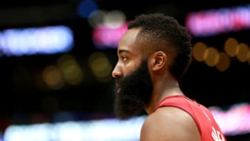 James Harden #13 of the Houston Rockets stands on the court during a NBA game against the New Orleans Pelicans (Photo by Sean Gardner/Getty Images)
