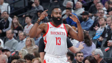 SACRAMENTO, CA - FEBRUARY 6: James Harden #13 of the Houston Rockets reacts during the game against the Sacramento Kings on February 6, 2019 at Golden 1 Center in Sacramento, California. NOTE TO USER: User expressly acknowledges and agrees that, by downloading and or using this photograph, User is consenting to the terms and conditions of the Getty Images Agreement. Mandatory Copyright Notice: Copyright 2019 NBAE (Photo by Rocky Widner/NBAE via Getty Images)
