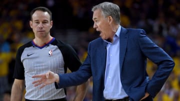 Head coach Mike D'Antoni of the Houston Rockets complains to referee Josh Tivens #58 (Photo by Thearon W. Henderson/Getty Images)