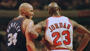 Phoenix Suns forward Charles Barkley Chicago Bulls guard Michael Jordan (Photo credit should read BRIAN BAHR/AFP via Getty Images)