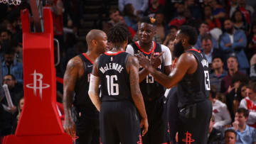 HOUSTON, TX - DECEMBER 16 : The Houston Rockets huddle up during the game against the San Antonio Spurs on December 16, 2019 at the Toyota Center in Houston, Texas. NOTE TO USER: User expressly acknowledges and agrees that, by downloading and or using this photograph, User is consenting to the terms and conditions of the Getty Images License Agreement. Mandatory Copyright Notice: Copyright 2019 NBAE (Photo by Bill Baptist/NBAE via Getty Images)
