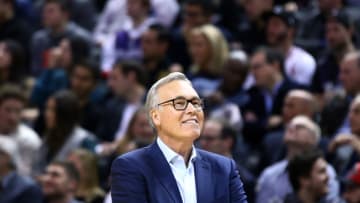 TORONTO, ON - DECEMBER 05: Head Coach Mike D'Antoni of the Houston Rockets looks on during the second half of an NBA game against the Toronto Raptors at Scotiabank Arena on December 05, 2019 in Toronto, Canada. NOTE TO USER: User expressly acknowledges and agrees that, by downloading and or using this photograph, User is consenting to the terms and conditions of the Getty Images License Agreement. (Photo by Vaughn Ridley/Getty Images)