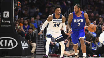 LOS ANGELES, CA - FEBRUARY 01: Los Angeles Clippers Forward Kawhi Leonard (2) is guarded by Minnesota Timberwolves Forward Robert Covington (33) during a NBA game between the Minnesota Timberwolves and the Los Angeles Clippers on February 1, 2020 at STAPLES Center in Los Angeles, CA. (Photo by Brian Rothmuller/Icon Sportswire via Getty Images)