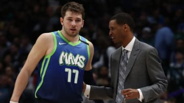Luka Doncic of the Dallas Mavericks, Stephen Silas (Photo by Ronald Martinez/Getty Images)