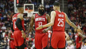Houston Rockets Russell Westbrook James Harden Austin Rivers (Photo by Tim Warner/Getty Images)