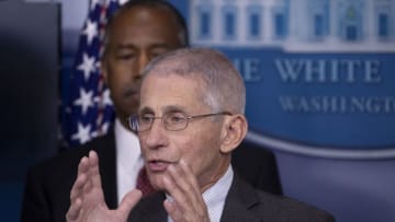 WASHINGTON, DC - MARCH 21: Anthony Fauci, Director of the National Institute of Allergy and Infectious Diseases speaks during a briefing in the James Brady Press Briefing Room at the White House on March 21, 2020 in Washington, DC. With deaths caused by the coronavirus rising and foreseeable economic turmoil, the Senate is working on legislation for a $1 trillion aid package to deal with the COVID-19 pandemic. (Photo by Tasos Katopodis/Getty Images))