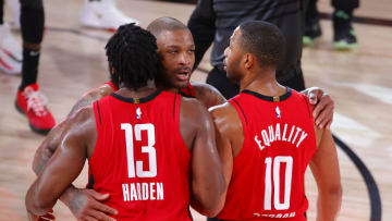 Houston Rockets James Harden P.J. Tucker Eric Gordon (Photo by Kevin C. Cox/Getty Images)