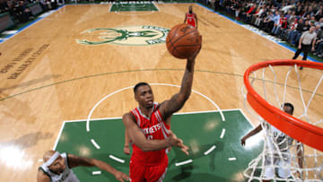 MILWAUKEE, WI - FEBRUARY 29: Terrence Jones #6 of the Houston Rockets goes to the basket against the Milwaukee Bucks on February 29, 2016 at the BMO Harris Bradley Center in Milwaukee, Wisconsin. NOTE TO USER: User expressly acknowledges and agrees that, by downloading and or using this Photograph, user is consenting to the terms and conditions of the Getty Images License Agreement. Mandatory Copyright Notice: Copyright 2016 NBAE (Photo by Gary Dineen/NBAE via Getty Images)