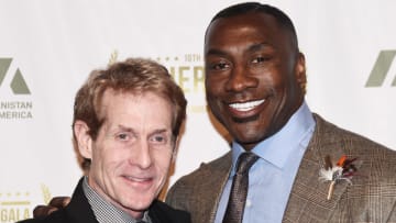 TV sports commentators Skip Bayless (L) and Shannon Sharpe (Photo by Nicholas Hunt/Getty Images)