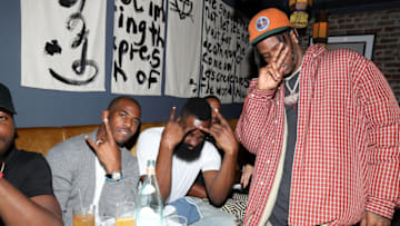 NEW YORK, NY - OCTOBER 09: Chris Paul, James Harden and Travis Scott Chris Paul Dusse Dinner at Jue Lan Club on October 9, 2017 in New York City. (Photo by Shareif Ziyadat/Getty Images)