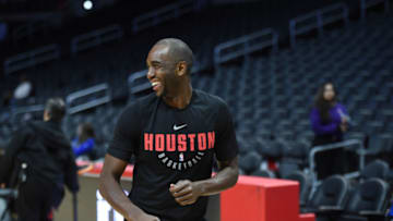 LOS ANGELES, CA - FEBRUARY 28: Luc Mbah a Moute #12 of the Houston Rockets warms up before the game against the LA Clippers on February 28, 2018 at STAPLES Center in Los Angeles, California. NOTE TO USER: User expressly acknowledges and agrees that, by downloading and/or using this photograph, user is consenting to the terms and conditions of the Getty Images License Agreement. Mandatory Copyright Notice: Copyright 2018 NBAE (Photo by Adam Pantozzi/NBAE via Getty Images)