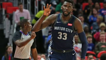 DETROIT, MI - MARCH 9: James Ennis III #33 of the Detroit Pistons celebrates a three point shot during the first half of the game against the Chicago Bulls at Little Caesars Arena on March 9, 2018 in Detroit, Michigan. Detroit defeated Chicago 99-83. NOTE TO USER: User expressly acknowledges and agrees that, by downloading and or using this photograph, User is consenting to the terms and conditions of the Getty Images License Agreement (Photo by Leon Halip/Getty Images)