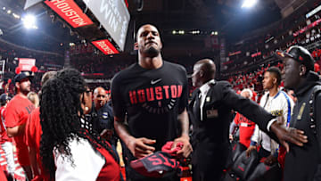 HOUSTON, TX - MAY 16: Trevor Ariza #1 of the Houston Rockets exits the court after winning the game against the Golden State Warriors during Game Two of the Western Conference Finals of the 2018 NBA Playoffs on May 16, 2018 at the Toyota Center in Houston, Texas. NOTE TO USER: User expressly acknowledges and agrees that, by downloading and or using this photograph, User is consenting to the terms and conditions of the Getty Images License Agreement. Mandatory Copyright Notice: Copyright 2018 NBAE (Photo by Andrew D. Bernstein/NBAE via Getty Images)
