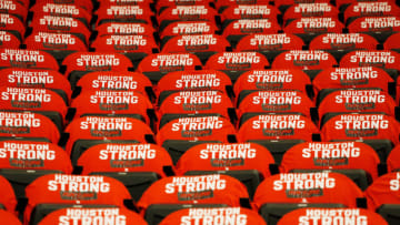 Houston Rockets and the Golden State Warriors at Toyota Center on May 24, 2018 in Houston, Texas. NOTE TO USER: User expressly acknowledges and agrees that, by downloading and or (Photo by Bob Levey/Getty Images)