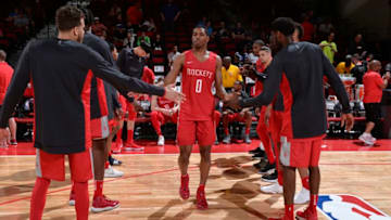 LAS VEGAS, NV - JULY 6: De'Anthony Melton #0 of the Houston Rockets is introduced before the game against the Indiana Pacers during the 2018 Las Vegas Summer League on July 6, 2018 at the Cox Pavilion in Las Vegas, Nevada. NOTE TO USER: User expressly acknowledges and agrees that, by downloading and/or using this photograph, user is consenting to the terms and conditions of the Getty Images License Agreement. Mandatory Copyright Notice: Copyright 2018 NBAE (Photo by David Dow/NBAE via Getty Images)