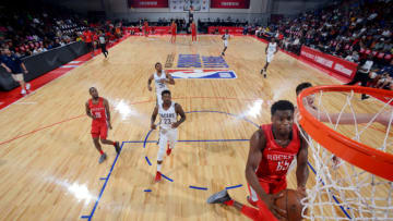 LAS VEGAS, NV - JULY 6: Danuel House #65 of the Houston Rockets shoots the ball against the Indiana Pacers during the 2018 Las Vegas Summer League on July 6, 2018 at the Cox Pavilion in Las Vegas, Nevada. NOTE TO USER: User expressly acknowledges and agrees that, by downloading and/or using this photograph, user is consenting to the terms and conditions of the Getty Images License Agreement. Mandatory Copyright Notice: Copyright 2018 NBAE (Photo by David Dow/NBAE via Getty Images)
