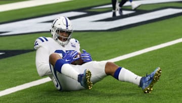 HOUSTON, TX - DECEMBER 09: Eric Ebron #85 of the Indianapolis Colts scores a touchdown during the game against the Houston Texans at NRG Stadium on December 9, 2018 in Houston, Texas. The Colts defeated the Texans 24-21. (Photo by Rob Leiter via Getty Images)