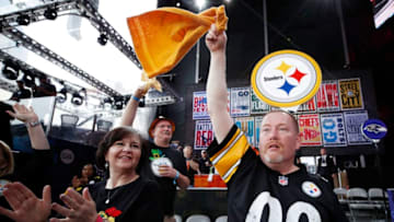 NASHVILLE, TN - APRIL 25: A pair of Pittsburgh Steelers fans are seen prior to the first round of the NFL Draft on April 25, 2019 in Nashville, Tennessee. (Photo by Joe Robbins/Getty Images)