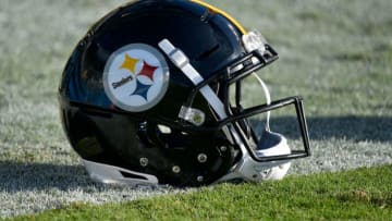 CHARLOTTE, NORTH CAROLINA - AUGUST 29: Detail photo of a Pittsburgh Steelers helmet during their preseason game against the Carolina Panthers at Bank of America Stadium on August 29, 2019 in Charlotte, North Carolina. (Photo by Grant Halverson/Getty Images)