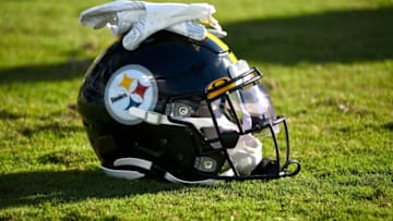 CHARLOTTE, NORTH CAROLINA - AUGUST 29: Detail photo of a Pittsburgh Steelers helmet during their preseason game against the Carolina Panthers at Bank of America Stadium on August 29, 2019 in Charlotte, North Carolina. (Photo by Grant Halverson/Getty Images)