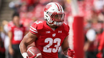 MADISON, WISCONSIN - SEPTEMBER 07: Jonathan Taylor #23 of the Wisconsin Badgers warms up before the game against the Central Michigan Chippewas at Camp Randall Stadium on September 07, 2019 in Madison, Wisconsin. (Photo by Dylan Buell/Getty Images)