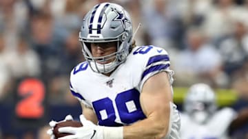 ARLINGTON, TEXAS - SEPTEMBER 08: Blake Jarwin #89 of the Dallas Cowboys at AT&T Stadium on September 08, 2019 in Arlington, Texas. (Photo by Ronald Martinez/Getty Images)