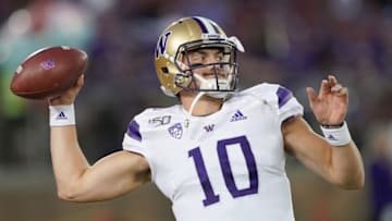 PALO ALTO, CALIFORNIA - OCTOBER 05: Jacob Eason #10 of the Washington Huskies warms up prior to the start of an NCAA football game against the Stanford Cardinal at Stanford Stadium on October 05, 2019 in Palo Alto, California. (Photo by Thearon W. Henderson/Getty Images)