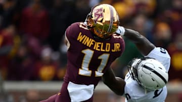 MINNEAPOLIS, MINNESOTA - NOVEMBER 09: Defensive back Antoine Winfield Jr. #11 of the Minnesota Golden Gophers intercepts a pass intended for wide receiver Justin Shorter #6 of the Penn State Nittany Lions during the first quarter at TCFBank Stadium on November 09, 2019 in Minneapolis, Minnesota. (Photo by Hannah Foslien/Getty Images)