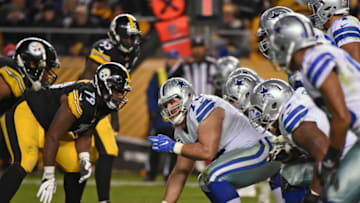 PITTSBURGH, PA - NOVEMBER 13: Center Travis Frederick #72 of the Dallas Cowboys signals at the line of scrimmage as defensive lineman Javon Hargrave #79 of the Pittsburgh Steelers looks on during a game at Heinz Field on November 13, 2016 in Pittsburgh, Pennsylvania. The Cowboys defeated the Steelers 35-30. (Photo by George Gojkovich/Getty Images)