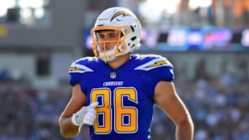 CARSON, CA - DECEMBER 03: Hunter Henry #86 of the Los Angeles Chargers heads to a huddle during the game against the Cleveland Browns at StubHub Center on December 3, 2017 in Carson, California. (Photo by Harry How/Getty Images)