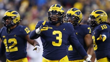 ANN ARBOR, MICHIGAN - NOVEMBER 17: Rashan Gary #3 of the Michigan Wolverines looks on while playing the Indiana Hoosiers at Michigan Stadium on November 17, 2018 in Ann Arbor, Michigan. Michigan won the game 31-20. (Photo by Gregory Shamus/Getty Images)
