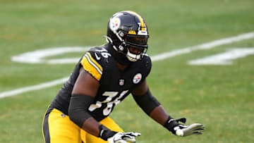 Chukwuma Okorafor #76 of the Pittsburgh Steelers. (Photo by Joe Sargent/Getty Images)