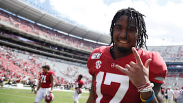 Jaylen Waddle #17 of the Alabama Crimson Tide. (Photo by Joe Robbins/Getty Images)