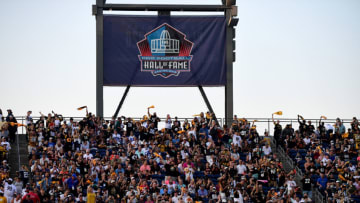 CANTON, OHIO - AUGUST 5: Fans cheer during the 2021 NFL preseason Hall of Fame Game between the Pittsburgh Steelers and Dallas Cowboys at Tom Benson Hall Of Fame Stadium on August 5, 2021 in Canton, Ohio. (Photo by Emilee Chinn/Getty Images)